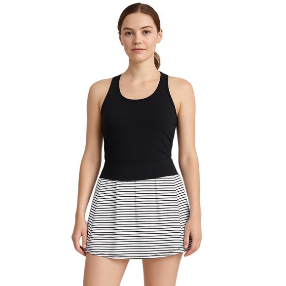 Kyodan Striped Athletic Skort Size L White With Black Stripes Secure Back Pocket - Picture 1 of 7